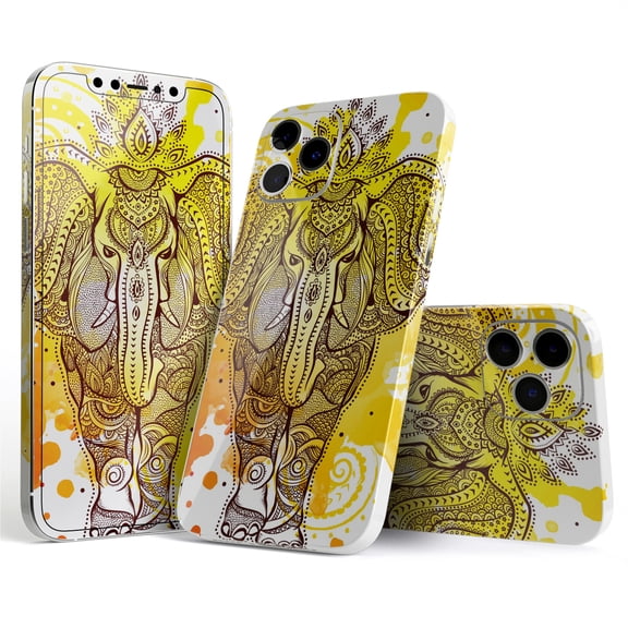 DesignSkinz Bright Orange Ethnic Elephant Full-Body Skin Decal Wrap Cover for iPhone 16