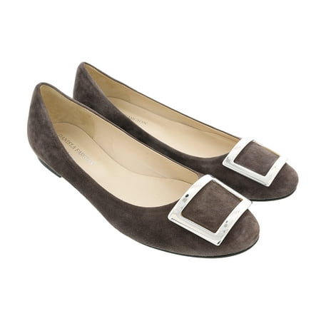 

Daniela Fargion Brown/Silver Suede Square Buckle Flat Ballerina Shoes-9 for Womens