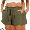 thumbnail image 1 of LOVZFMLL Femmes Décontracté Solide Confortable Bandage Taille Élastique Poche Nouvelle Mode Short Vert Armée TG, 1 of 5