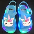 thumbnail image 4 of Girls Cute Unicorn Rainbow LED Light Up Jelly Sandals, Adjustable Ankle Strap Non Slip Kids Water Beach Shoes, Step Activated Glowing Summer Outdoor Walking Sandals 4-9Y, 4 of 8