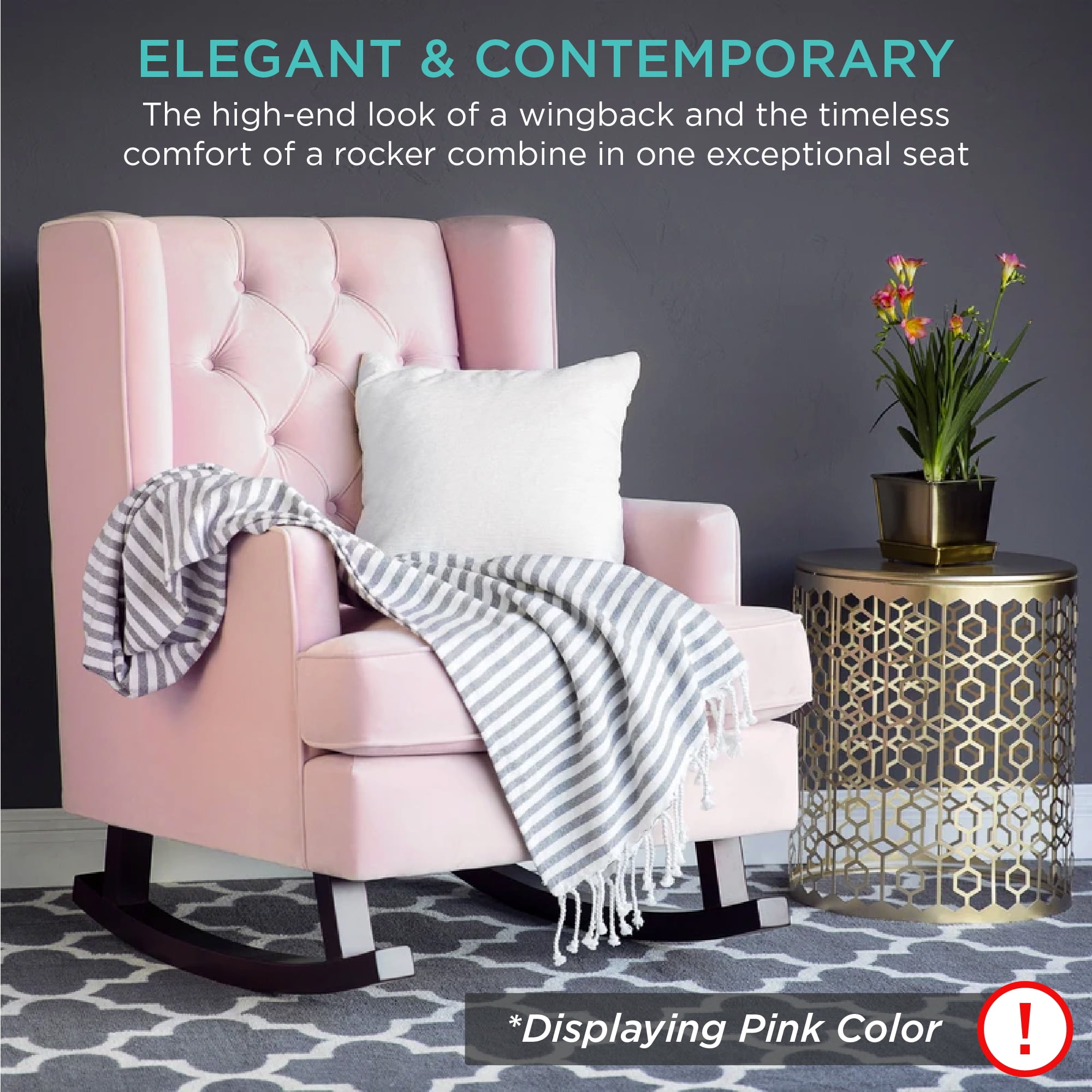 Best Choice Products Rocking Accent Chair, Tufted Upholstered Linen Wingback for Home, Nursery w/ Wood Frame - Beige