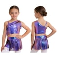 thumbnail image 2 of iiniim Girls Metallic Ballroom Latin Dance Dress Tassel Crop Top and Fringe Skirted Shorts 2 Piece Outfit Blue 12, 2 of 7