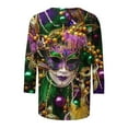 thumbnail image 5 of NSLGXD Mardi Gras Shirts for Women 3/4 Sleeve Crew Neck T-Shirts Mardi Gras Three-Quarter Sleeve Tops Woman Carnival Themed Mask Printed Blouses for Women Dressy Casual Multicolor L, 5 of 5