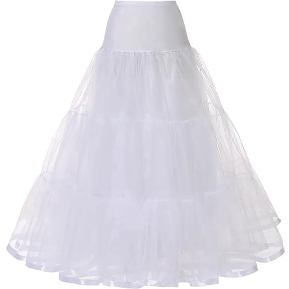 CYYPLAS Women's Puffy Petticoat 39'' Length White Underskirt Midi Crinoline Tulle Petticoat Half Slip 1PC