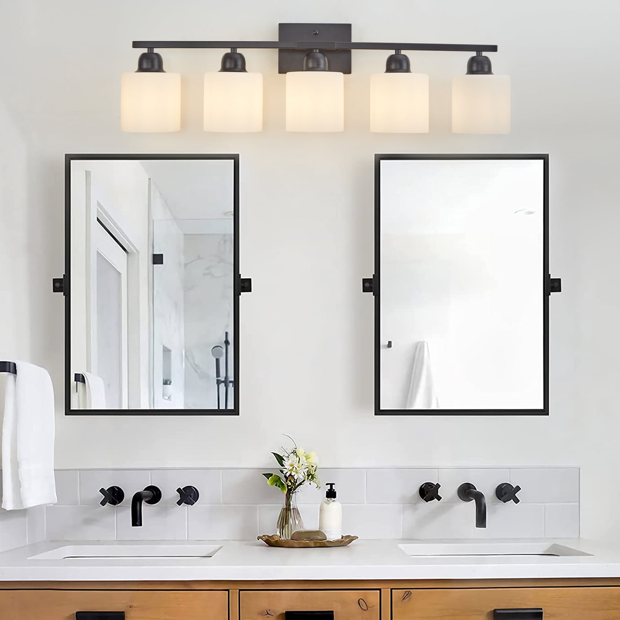 Miniyam 31.5 in 5 Light Black Vanity Light for Bathroom, Wall-Mounted Fixtures Over Mirror, E26, No Bulbs Included