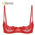 thumbnail image 2 of Lingerie pour Femmes Dentelle Florale Transparente Soutien-Gorge à Armatures Bretelles Réglables Non Doublé Rouge B L, 2 of 5