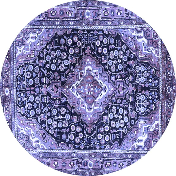 Ahgly Company Machine Washable Indoor Round Medallion Blue Traditional Area Rugs, 3' Round