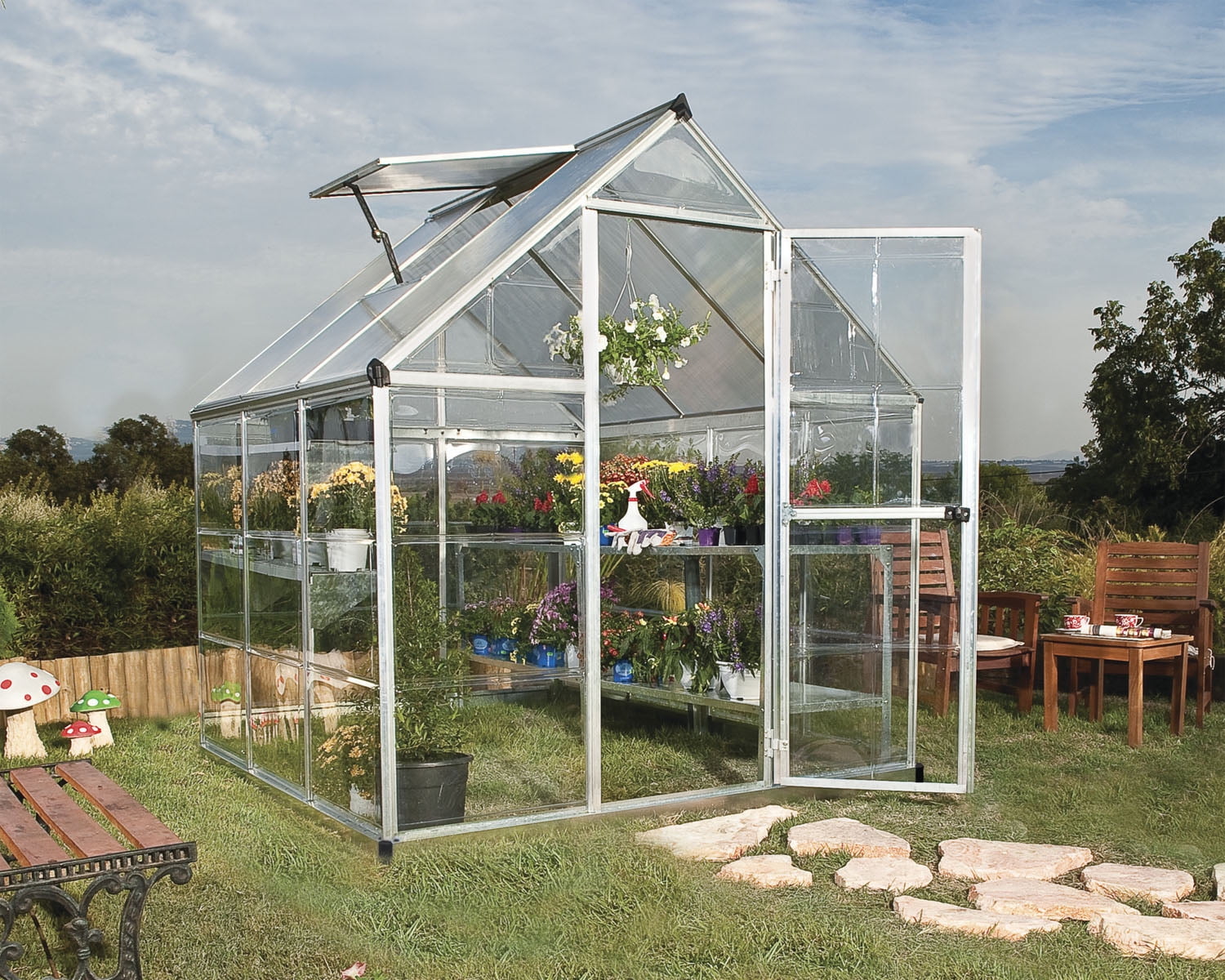 Palram - Canopia Hybrid - 6' x 6' - Silver - Polycarbonate Walk-In Greenhouse