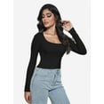 thumbnail image 3 of Women Crew Neck Knitted Crop Shirt Long Sleeve Low Cut Basic Solid Tee Sexy Cutout Blouse Top Streetwear, 3 of 6