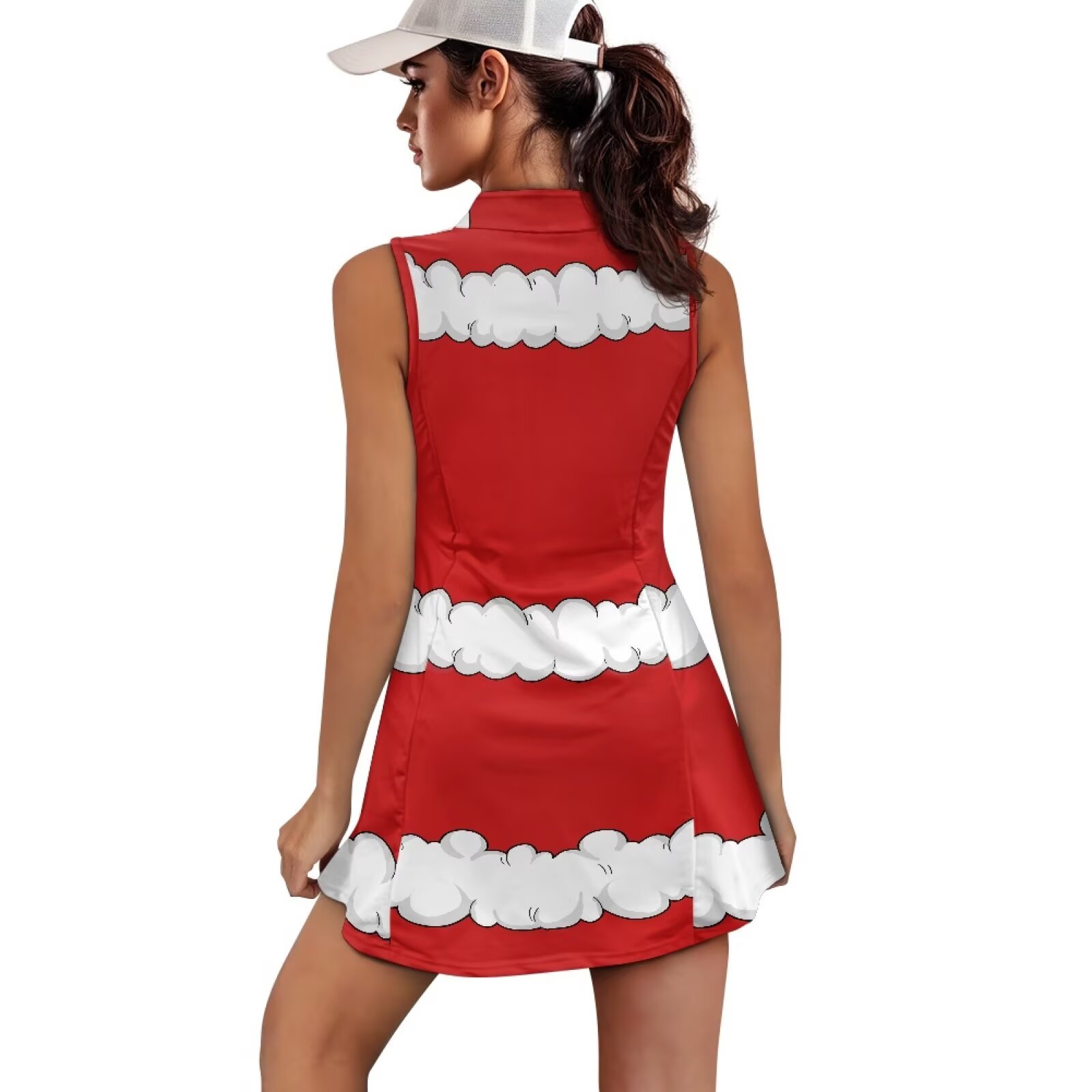 Yuyamidu Red Christmas Golf Dress for Women, Breathable Tennis Tank Dresses with Built in Shorts Breathable Sleeveless Workout Athletic Dresses Size 2XL