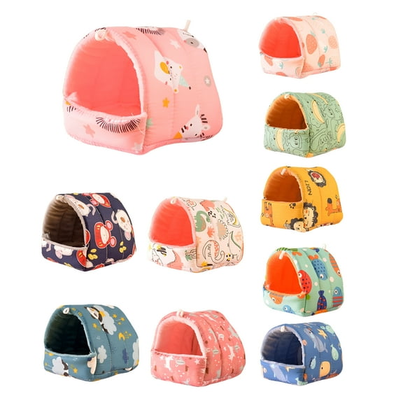 LAMIRO Guinea Pig Bed Cave Cute Cartoon Pattern Soft Skin-Friendly Cozy Hamster House Hideout for Dwarf Rabbits Hedgehog Squirrel Winter Nest Hamster Rats Cage Accessories