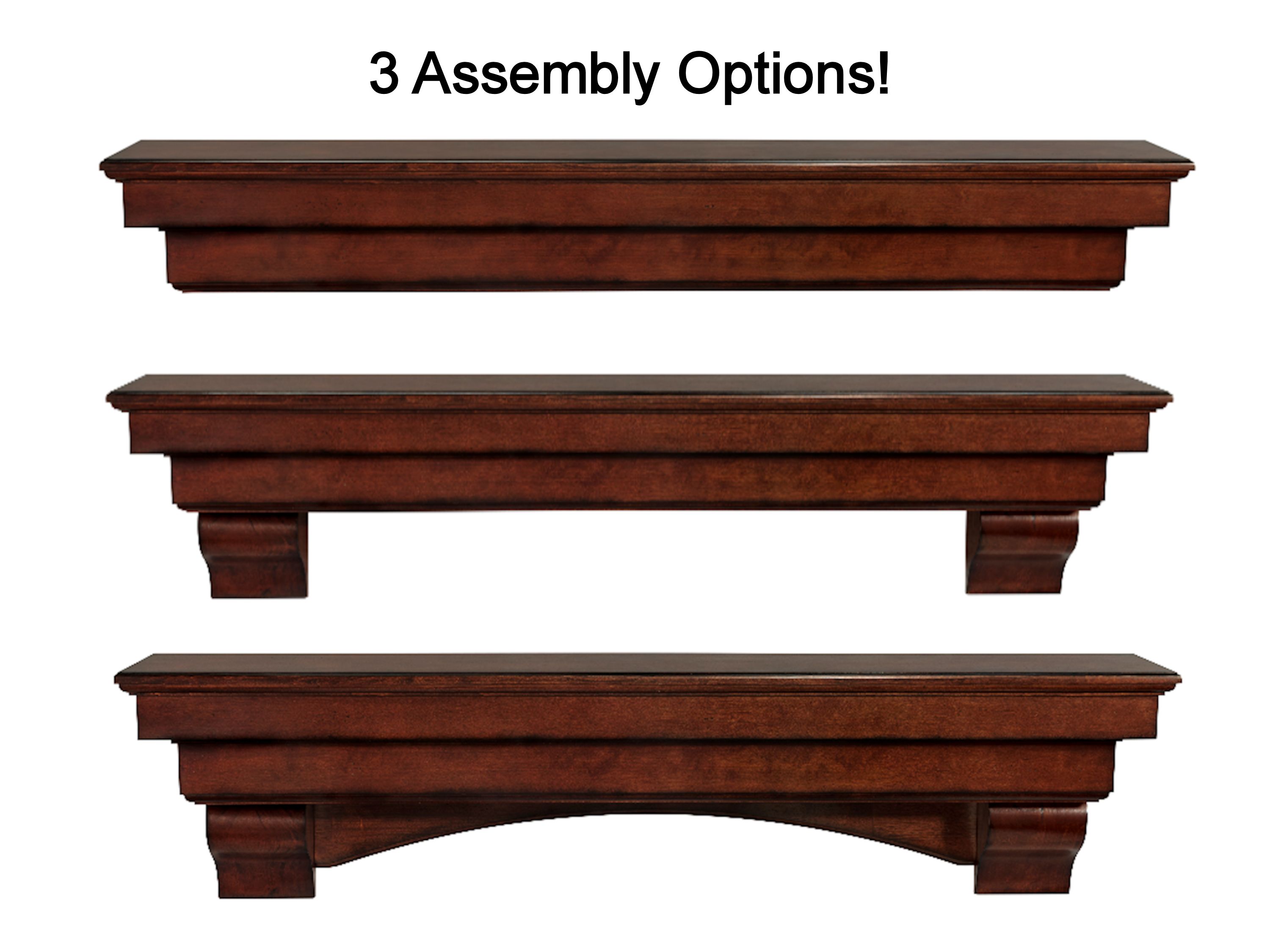 Pearl Mantels Auburn Versatile Premium Wood Mantel Shelf, Lightly Distressed Cherry Finish, 60"L & 10"D, Hang Alone, with Corbels or with Corbels and Arch (Included)