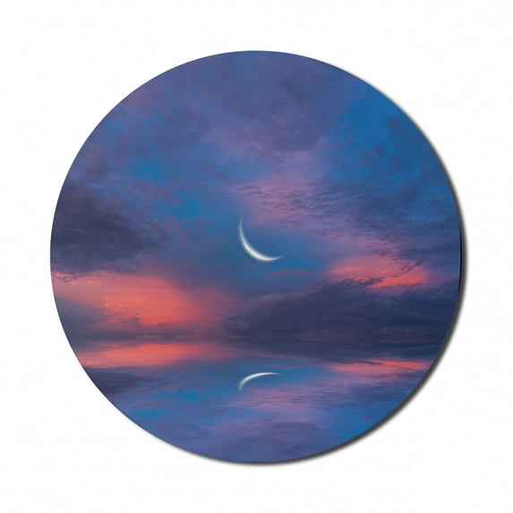 Nautical Mouse Pad for Computers, Surreal Sky with Water Surface and Crescent Moon Fantasy Colors Scenery Image, Round Non-Slip Thick Rubber Modern Mousepad, 8" Round, Purple Pink, by Ambesonne