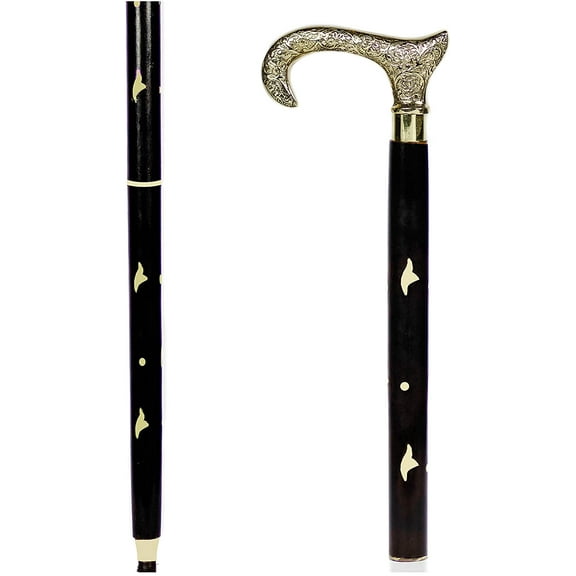 Aluminum & Brass Decorative Rosewood Walking Cane | Full Size Walking-Stick for Men & Women |