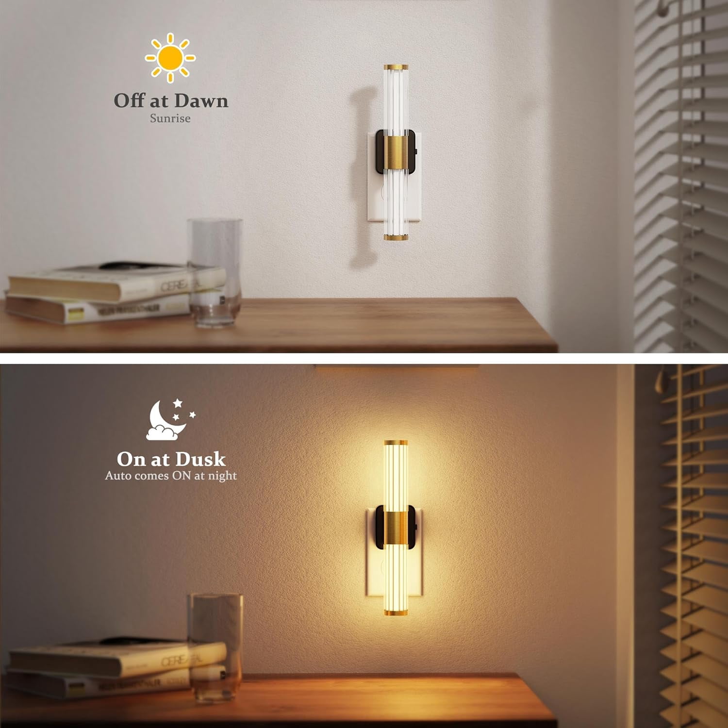RGHJAR-Night Light, Night Lights Plug into Wall, Soft White 3000K, 0-100LM Dimmable Night Light, Vanity Light Bar for Hallway, Bathroom, Rooms