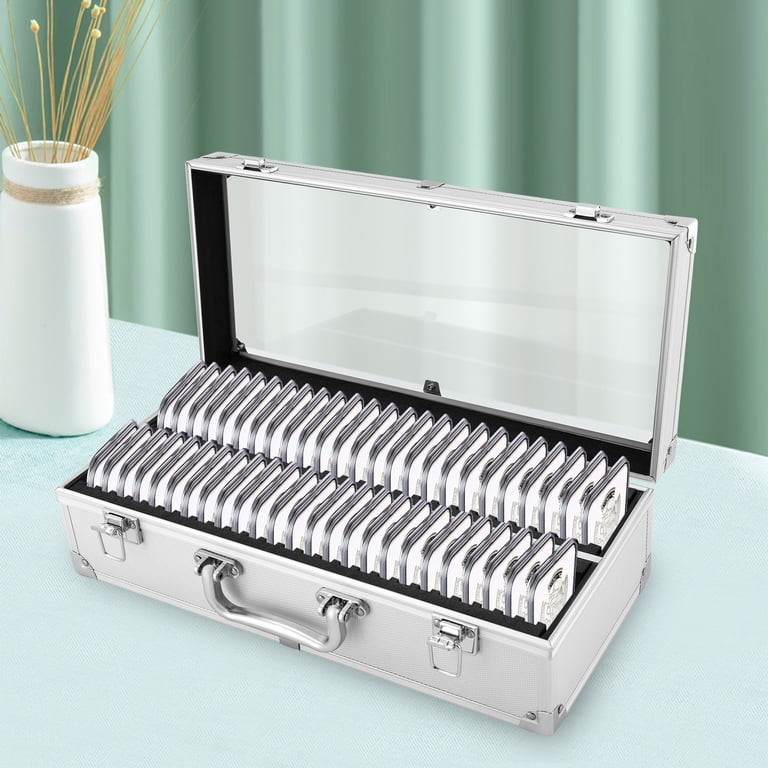 Aluminum Alloy Coin Slab Box with Handle, 50 Slots Coin Storage