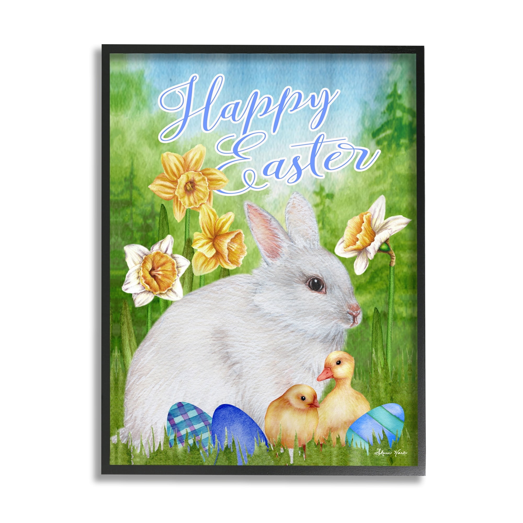 Stupell Industries Happy Easter Spring Bunny Rabbit Phrase Baby Chicks,11 x 14, Design by Sheri Hart