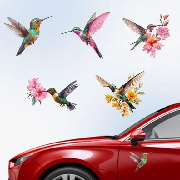 5 Styles Birds Car Stickers 6.1x5.83 Inches Hummingbird Vinyl Decals Beautiful Vibrant Colored Bird Flower Plastic Decoration Decals for Auto Cars Truck Vans Walls Laptop