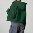 thumbnail image 6 of Hooded Zip Women Cropped Jackets Long Sleeve Sweatshirt with Pocket,Drop Shoulder Casual Fall Winter Daily Home Outdoor Wear,Green,M, 6 of 9