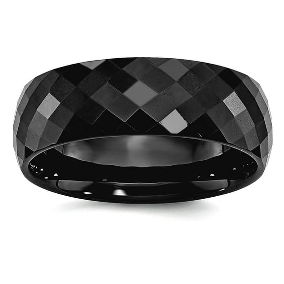 Ceramic Black Faceted 7.5mm Polished Band Ring Size 10.5 Ring for Women and Men