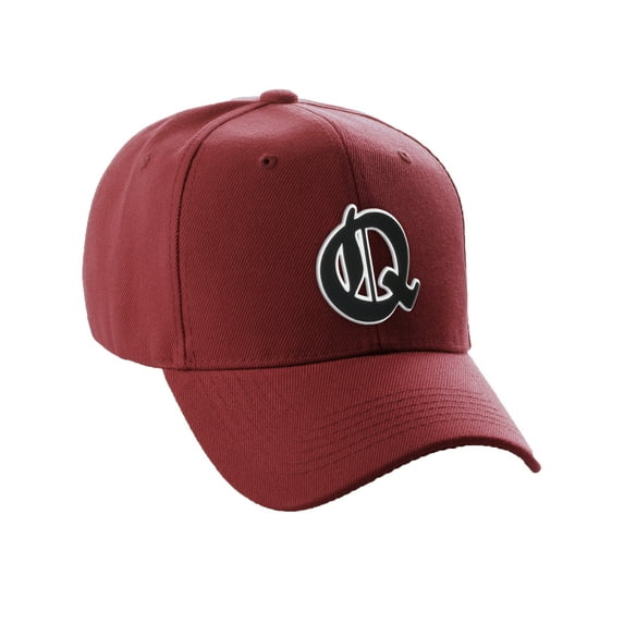 Daxton Structured Baseball Hat Cap Old English A to Z Letter Number Initial-Burgundy, Letter Q