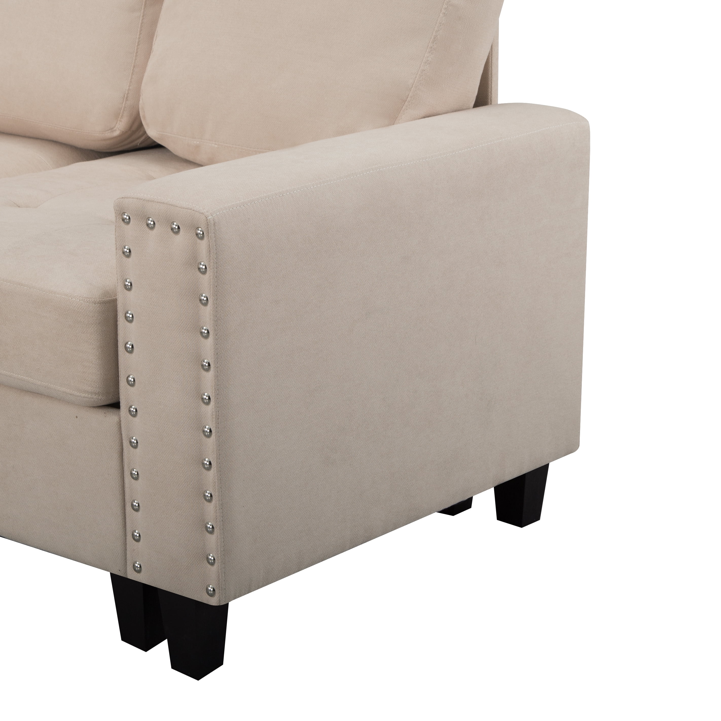 Gewnee Beige L - Shaped Reversible Sectional Sofa, Soft Breathable Fabric 6 - Seater 107.9" for Living Room Office