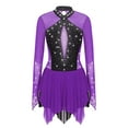 thumbnail image 3 of Doomiva Women's Figure Ice Skating Dress Long Sleeves Ballet Leotards Dance Costume for Competition Purple M, 3 of 7
