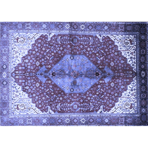 Ahgly Company Indoor Rectangle Medallion Blue Traditional Area Rugs, 4' x 6'