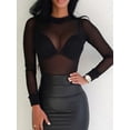 thumbnail image 5 of Dewadbow Women Hollow Mesh T-Shirt Long Sleeve Tops Transparent Blouse, 5 of 5