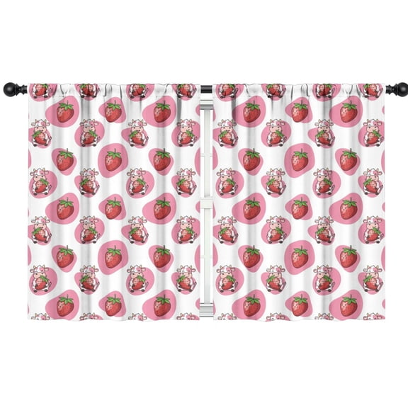 Blackout Kids Curtains,Pink Cow Strawberry Pattern Childrens Insulated Curtains Set Of 2,Bedroom Essentials,Toddler Room Decor 42x54in(106x137cm)