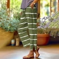 thumbnail image 2 of dazeni Linen Capris Pants for Women Casual Straight Leg Cropped Pants with Pockets Side Split Striped Elastic Waisted Trousers Summer Loungewear Army Green X-Large, 2 of 6