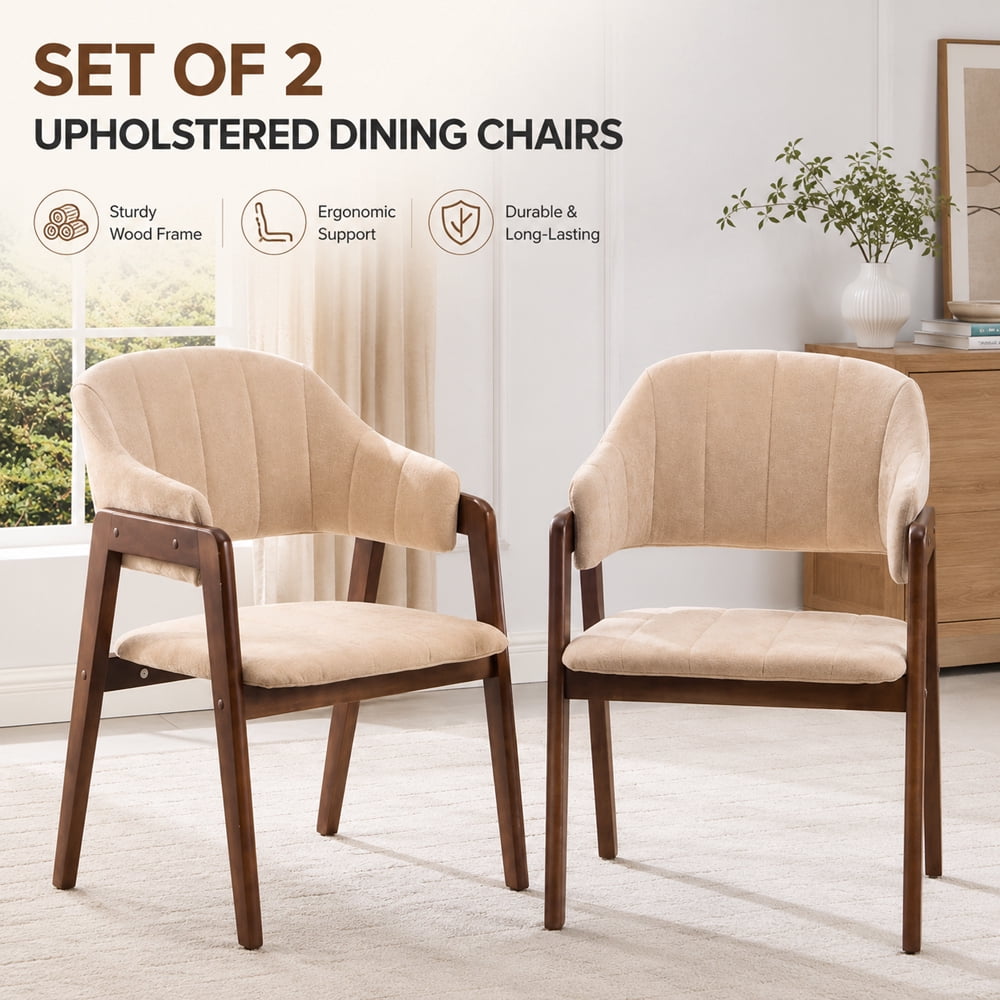MOONMISS Mid-Century Modern Upholstered Dining Chair with Curved Back and Wooden Frame, Fabric Armchair for Dining Room Kitchen Living Room