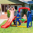 thumbnail image 2 of Goplus 3 in 1 Junior Children Climber Slide Swing Seat Basketball Hoop Playset Backyard, 2 of 10