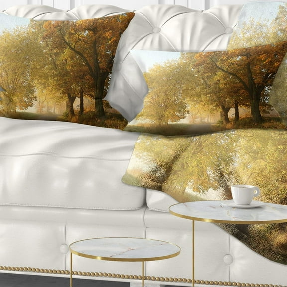 Designart Rural Road Under Green Trees - Landscape Photography Throw Pillow - 12x20