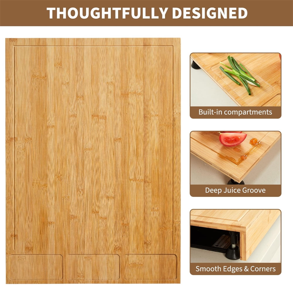 30" x 21" Extra Large Bamboo Cutting Board & Stovetop Cover, 2-in-1 Stove Top Cover Chopping Board with Detachable Feets, Kitchen Board with Juice Groove
