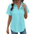 thumbnail image 2 of Women's Casual V-Neck Short Sleeve Button-Down Shirt in Solid Colors, 2 of 7