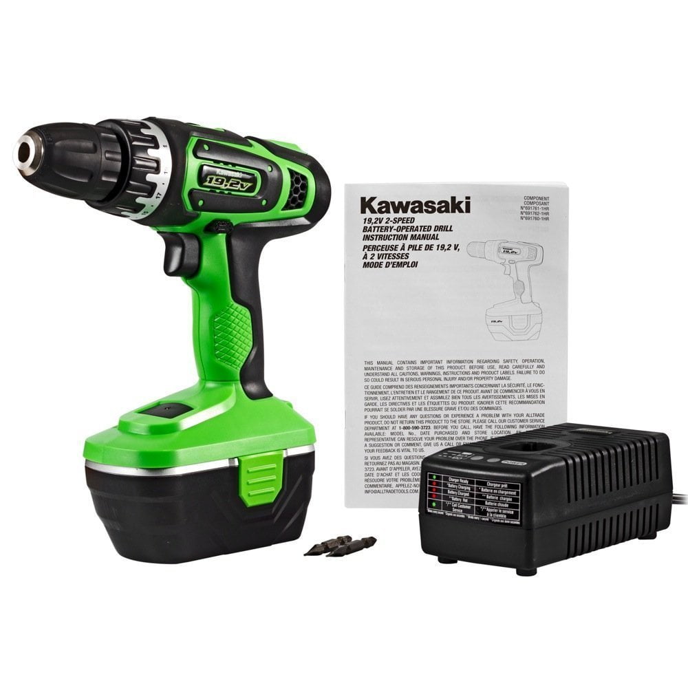 Kawasaki® Heavy Duty Cordless Drill Set 19.2V 2 Speed Compact 841845F