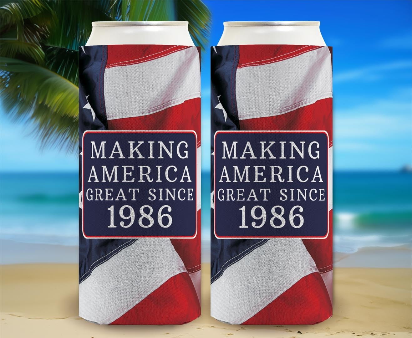 40th Birthday Coolie Making America Great Since 1986 12-Pack Ultra Slim Can Thermocoolers