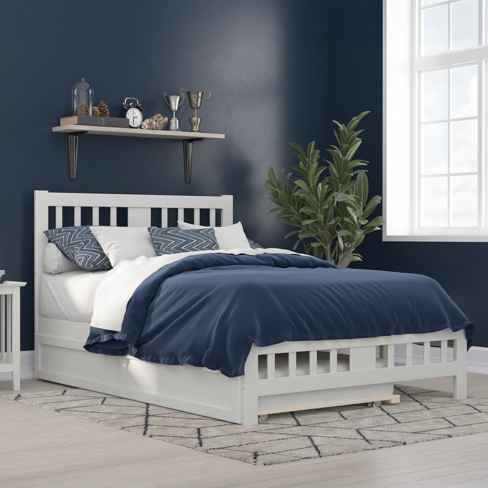 AFI Tahoe Full Wood Platform Bed with Headboard Footboard & Twin Trundle, White