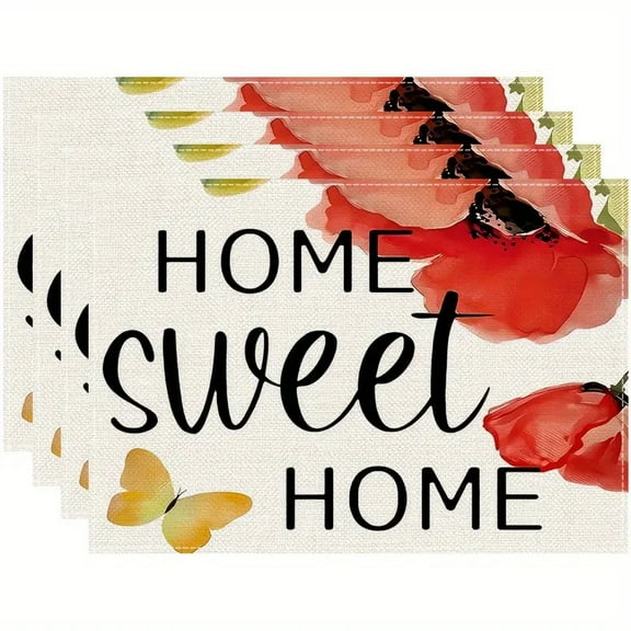 Spring Pink Floral Placemats Set of 4, 12x18 Inch Home Sweet Home Seasonal Table Place Mats for Kitchen Dining Home Party Decor