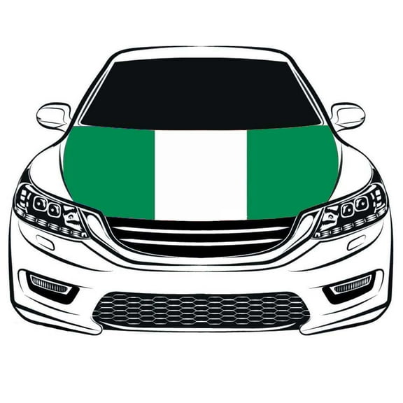 Nigeria Flag Car Hood Cover 3.3X5FT/6X7FT 100% Polyester,Engine Flag，Elastic Fabrics Can be Washed,Car Bonnet Banner (3.3X5FT)