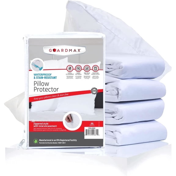 Guardmax Bed Bug Waterproof Pillow Protector Zippered 2 Pack Standard