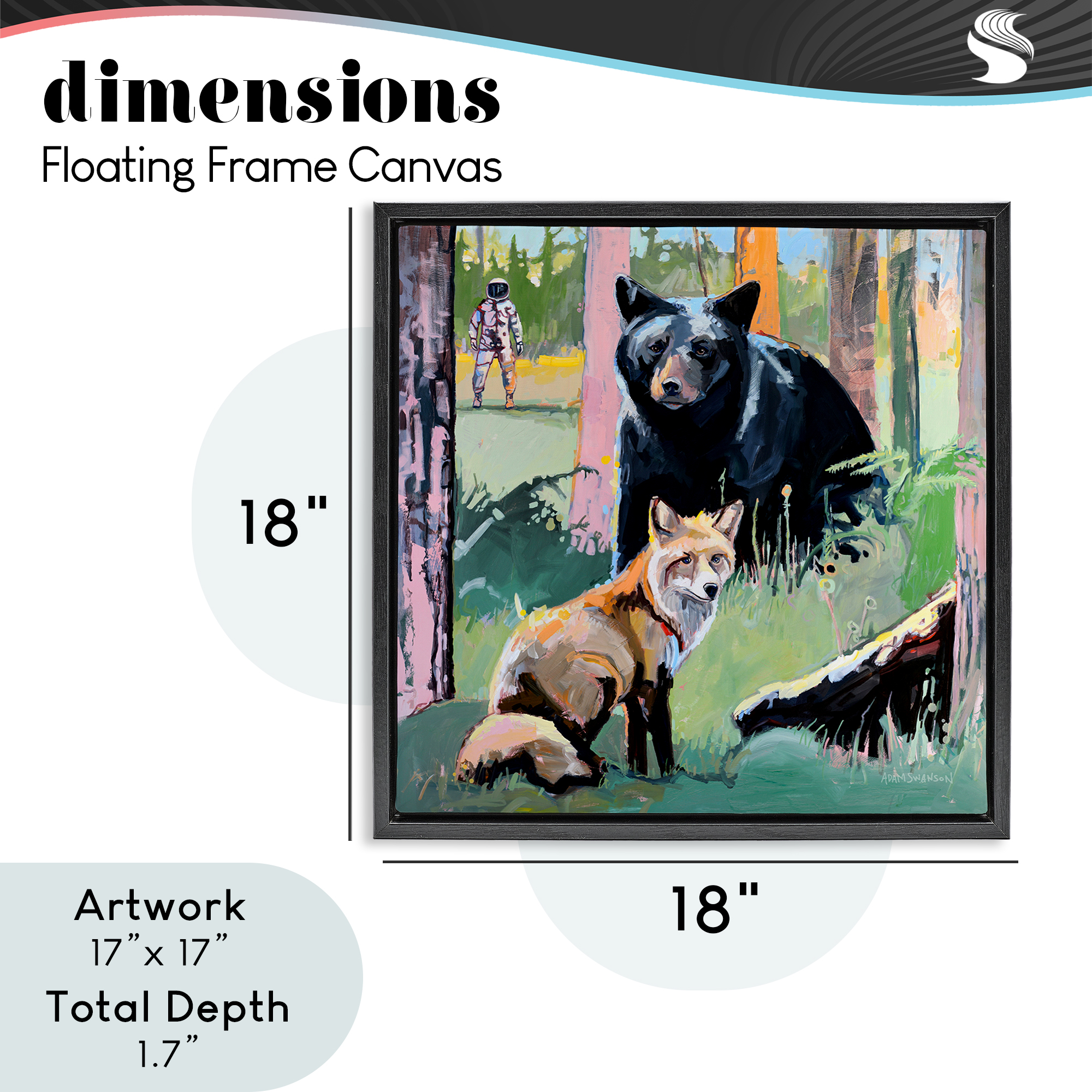 Forest Animals in Deep Space Black Framed Floater Canvas Wall Art, design by Adam Swanson