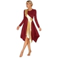 thumbnail image 4 of YEAHDOR Womens Metallic Praise Dance Dress Color Contrast Long Sleeve Celebration of Spirit Liturgical Dancewear Burgundy XL, 4 of 7