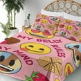 thumbnail image 3 of Ambesonne Emoji Party Fitted & Top Sheet Set with Shams, My Belly Rules Phrase, Pale Pink and Mustard, 3 of 5