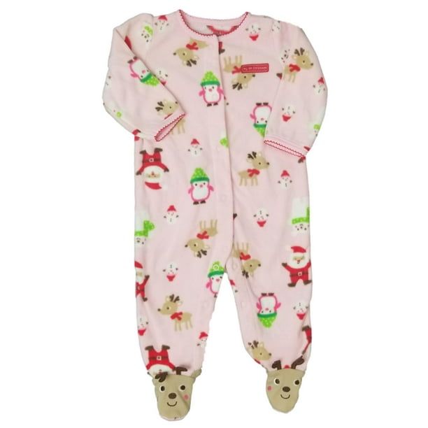 Carters Infant Girls Pink Fleece Penguin Sleeper Holiday Christmas