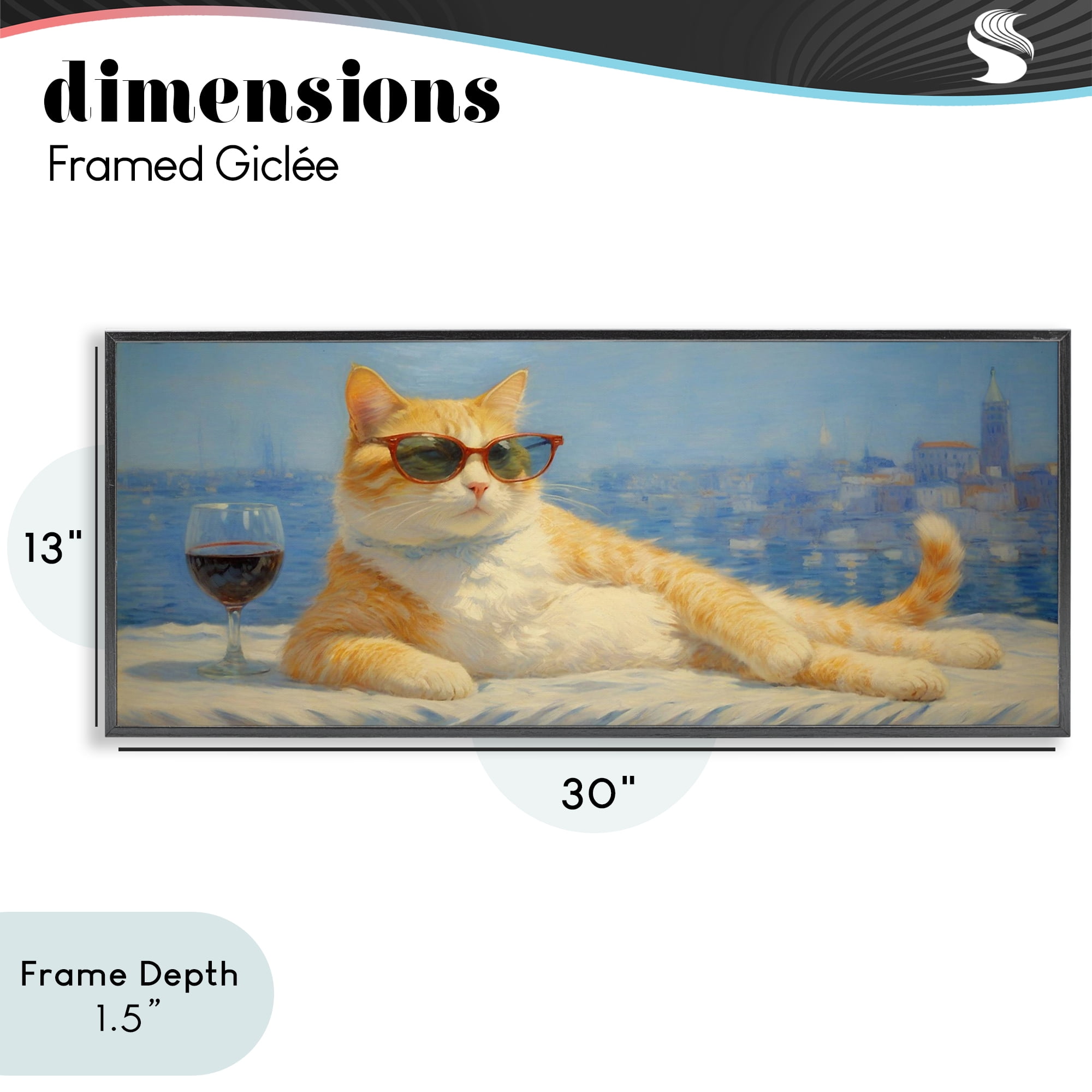 Stupell Industries Lounging Feline with Wine Glass Black Framed Giclee Art, design by Angie Hawke