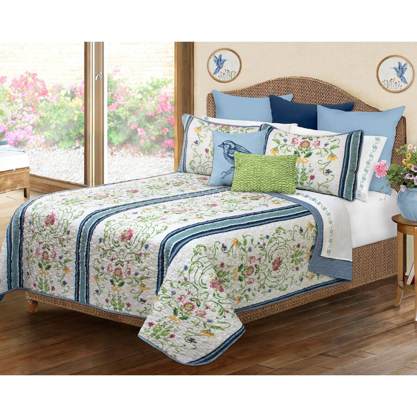 Details about   Queen Quilt Set Comforter Bedding Cover Pillow Shams Bird On Wire Floral Print 