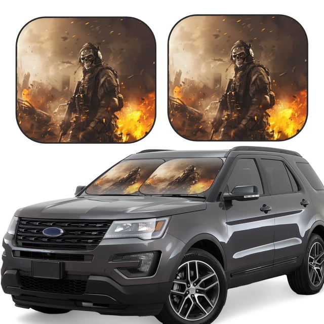Saiise Apocalyptic Skull Soldier for Foldable Car Sun Shades (2-Pack) Offer Sun Protection with an Easy-fold Design for Convenient Windshield Shading-Large