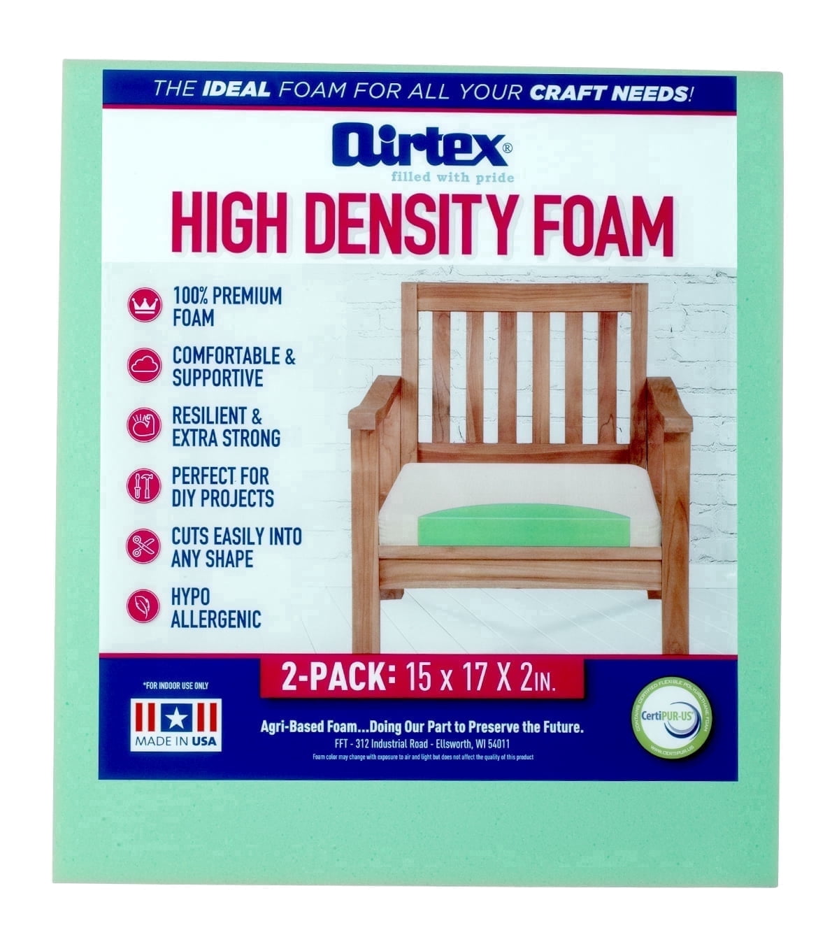 Airtex HighDensity Foam Cushion Set2Pack 2 x 15 x 17
